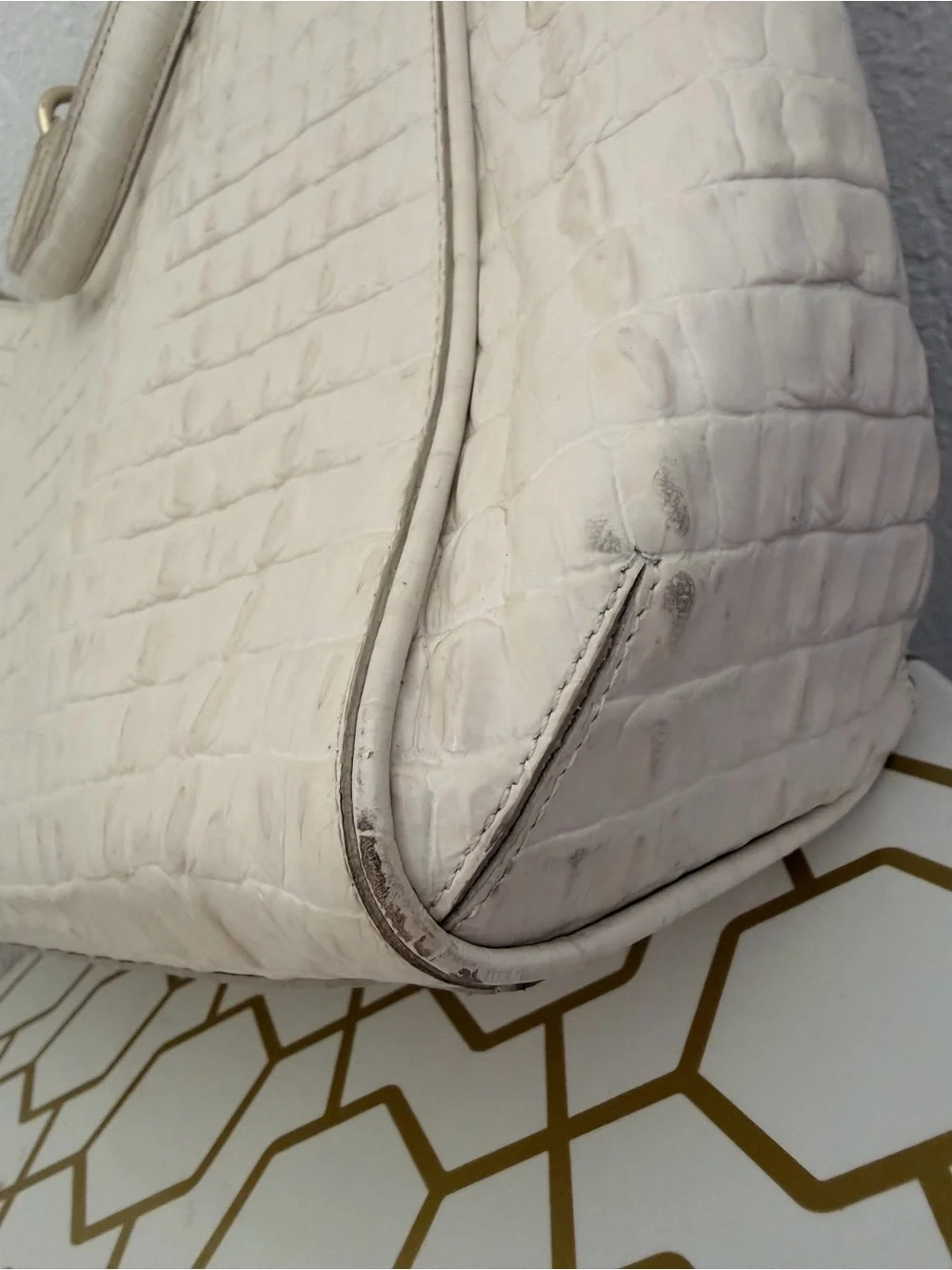 Brahmin Cream Croc-Embossed Tote with Tassel